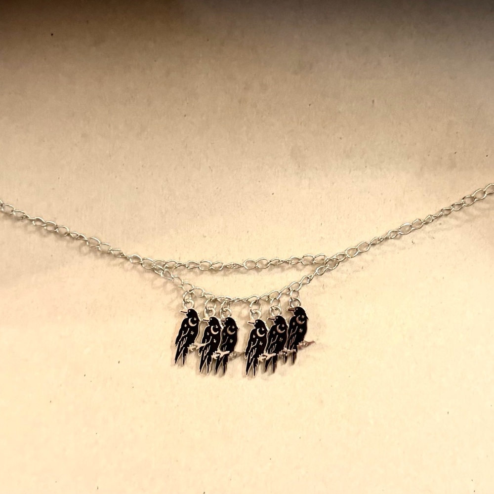 Silver Chain with a Murder of Crows Necklace - Women Jewelry